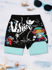 Men's Comfortable Breathable Drawstring Waist Double Layer Beach Shorts, Summer - Multicolor - View 2