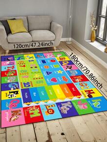 1pc Interesting Education Area Rug For Living Room, Bedroom, Playroom, Nursery Classroom With Letters, Numbers, Shapes Printed Children's Educational & Fun Play Area Rug For Boys And Girls ,Room Decor - Navy Blue - View 5
