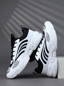 Men's Sports Shoes Casual Sneakers, Lace Up Soft Sole Flat Comfortable Academy Sports Shoes For Men, Lightweight Low-Top Daily Shoes - Black and White - View 2