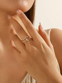 1pc Twinkle Boho Ring Set Gold Crystal Joint Knuckle Finger Rings Stackable Moon Star Heart Flower Ring For Women And Girls, Daily Wear, Mom Gift - Yellow Gold - View 3