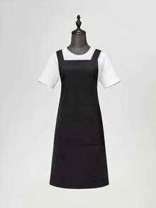 1件防水防油围裙，带大口袋，涤纶防污厨房围裙，配有可调节交叉背带，防水防溅，适用于烹饪、家庭、餐厅、手工、花园、烧烤、学校、咖啡馆，男女通用，节日礼物（黑色） - 黑色 - 查看 8