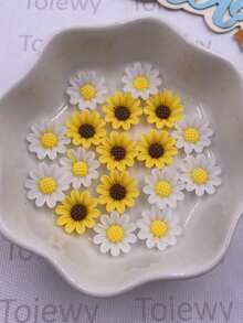 30Pcs 12mm Random Mixed Resin Carnation Flower Flatback Flower Rhinestone Gem Scrapbook Wedding Ornament Applique DIY Accessories Crafts