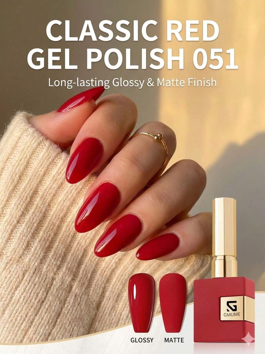 16ml Classic Red Nail Polish, Great For Christmas & Valentine's Day Gifts - High Gloss Removable UV/LED Nail Gel - Premium Square Bottle Design - Long-Lasting, DIY Salon Manicure, A Great Gift For Her - 紅色 - 查看 1