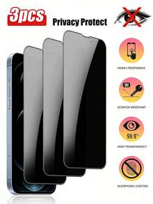 3pcs Anti-Spy Tempered Glass Screen Protector Compatible With Apple Devices, Anti-Peeping, Anti-Scratch, Anti-Collision, Compatible With IPhone X/XR/11/12/13/14/15/16/16 Plus/16 Pro/16 Pro Max/16e/17/17 Air/17 Pro/17 Pro Max Full Series - Black - View 11