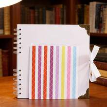 1 Set Premium Scrapbook, 60 Pages (30 Sheets) Black Card Paper Photo Album, Ribbon Sealed, DIY Handmade Travel Journal, Suitable For Anniversary, Graduation, Wedding, Christmas, Halloween, Back To School Gifts, School Supplies - Rectangular Set - View 6