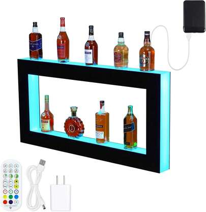 Estante Exhibidor de Botellas de Licor con LED, Estante de Bar Iluminado con Control Remoto y App, 16 Colores y 4 Modos, Soporte de Acrílico para Botellas de Licor