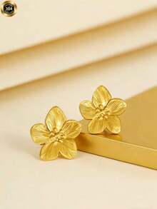 Một đôi bông tai hình hoa bằng thép không gỉ đơn giản nhưng sang trọng, được thiết kế tinh tế với những cánh hoa vàng, phụ kiện thép không gỉ dành cho nữ, trang sức thép không gỉ, quà tặng sinh nhật, quà tặng ngày lễ hoặc quà tặng cho bạn thân. - Vàng - Xem 6