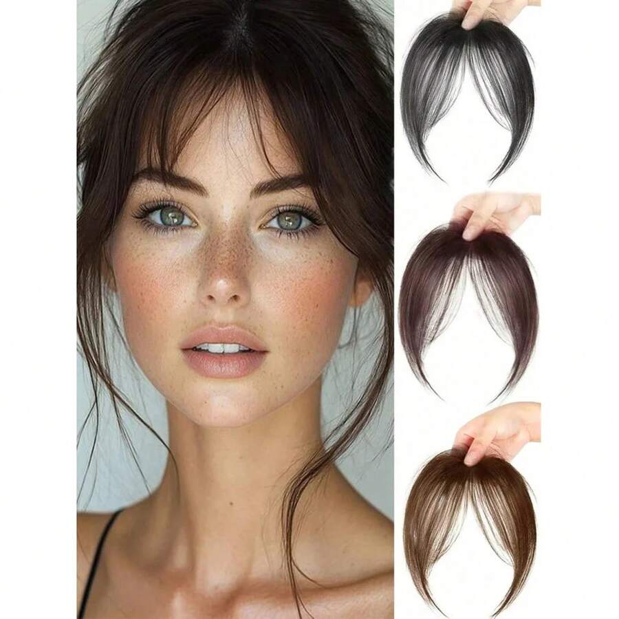 Clip-In French Fringe/Bangs - Straight Hair Forehead & Brow Hairpiece With Natural Looking No-Seam Hair Addition For Skin Tones, Volume & Style (Clip, No Glue/) - 黑色 - 查看 1