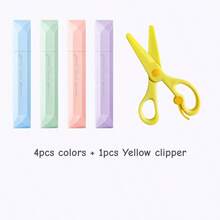 Paper Handwork Tapes Set (4pcs Glue Tape + 1pc Clipper), Pen Style Double Sided Adhesive Dot Tape, Macaron Color Clippers, For Paper Memo Diary Craft DIY Scrapbook Tape, Student Back To School Office