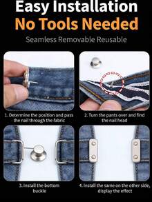 4件装猫爪腰带，无需缝纫或工具，可调节腰部纽扣夹，牛仔裤/裙子腰部固定器，使腰部更显纤细，亮银色可拆卸可重复使用扣针，适合女性、男性、学生、青少年、女大学生、年轻职业人士。 - 彩色 - 查看 11