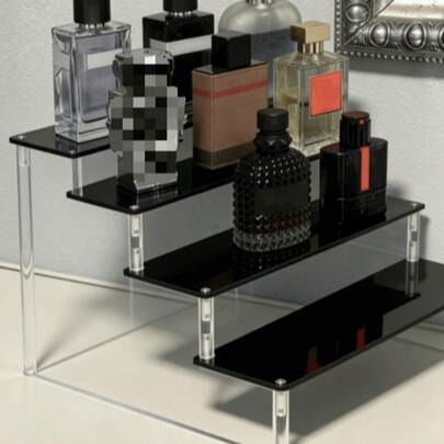 1 pieza Organizador de maquillaje multicapa de acrílico negro, Organizador de perfumes y accesorios de tocador multicapa, Adecuado para cuidado de la piel, exhibición de cosméticos, escritorio, sala de estar, baño, dormitorio, viaje de vacaciones, decoración del hogar, gran capacidad, decoración de la sala de maquillaje, bolsa de maquillaje, artículo esencial de viaje