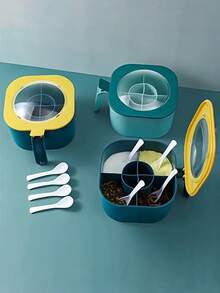 4-Grid Leakproof Spice Storage Box, Nordic Style With Spoons - Decorative Wall-Mounted Kitchen Organizer, Suitable For Camping/Dorm, PP Material (Sage Green/Cream White/Blush Pink), 7x12cm. A Perfect Gift For Women, Suitable For Housewarming, Thanksgiving, Harvest Festival, Family Gatherings, Etc.