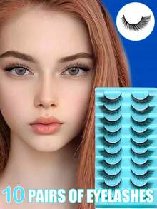 10 Pairs Of Fox Eye Cat Eye Style False Eyelashes, Natural Appearance, Featuring Synthetic Mink Fibers, They Are Soft In Texture, Thick, And Curled, With Elongated And Fluffy Outer Corners That Resemble Fox Eyes, Full Strip Handmade Fake Lashes, Lightweight, For Glamorous Eye Makeup, Easily Enhancing Your Eye Appearance |Cat Eye Effect | Elegant Design| Strips Eyelash| - fox eye lashes - View 2