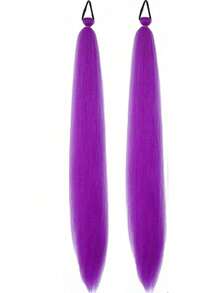 1-3pcs 26 Inch Purple DIY Braiding Hair Extensions | Women Synthetic Yaki Straight Heat Resistant Fluffy Ponytail | Suitable For Halloween, Christmas, Holiday Parties - Purple - View 9