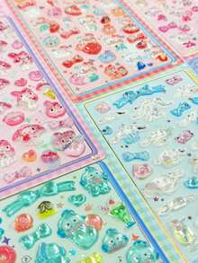 Assorted 3D Cartoon Cute Crystal Stickers, High-Quality Handmade DIY Decorative Stickers, Suitable For Phones, Tablets, Anime (Color May Vary Slightly) - Multicolor - View 1