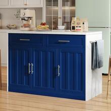 Kitchen Island Measuring 120x60x91 Cm With Adjustable Shelves, Metal Handles, Towel Rack And Bar Area, Suitable For Apartments, Kitchens And Similar Rooms. - Blue - View 7