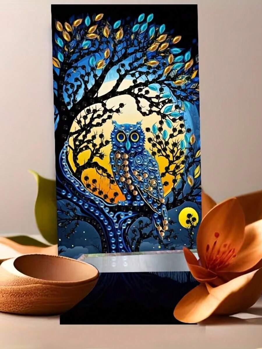 1个手工钻石画手机支架，树懒、大象、鹿、猫头鹰图案，个性化礼物，DIY工艺品，生日礼物，情人节礼物，母亲节礼物，可爱动物图案亚克力手机支架，7.08*3.17英寸通用手机支架 - 彩色 - 查看 1