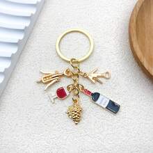 1 葡萄酒开瓶器、葡萄酒瓶起子、葡萄吊坠、钥匙扣、个性化创意钥匙扣、独特手机链、汽车钥匙扣、音乐节爱好者礼物、爱人礼物、汽车吊坠、背包吊坠、手提包吊坠，适合返校季礼物。 - 金色 - 查看 3