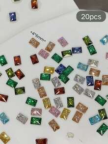 20pcs New High-Quality Colored Sugar Crystal Zirconia Flat Bottom Super Shiny Zirconia Nail Decorations, Nail Art Supplies, Y2K, Nail Accessories, Nail Components - Multicolor - View 2