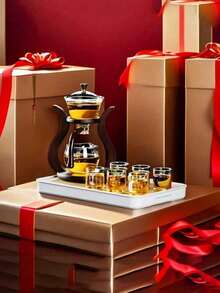 1 Teapot & 6 Magnetic Cups Premium Glass Tea Set With Semi-Automatic Magnetic Water-Filling Teapot, Elegant Gift Box Included - Multicolor - View 9