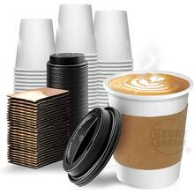 50 Vasos para Cafe de 8 oz (237 ml) Resistentes con Tapa y Manga Protectora, Perfecta Para Cafe, Te y Todo Tipo de Bebidas Calientes, sin Derrames, Biodegradables - 8 onzas - Ver 9
