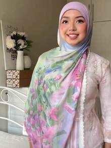 1 chiếc khăn trùm đầu Hijab thời trang nữ phong cách Bohemian in họa tiết màu nước, mềm mại và thân thiện với da, phù hợp cho hoạt động ngoài trời và sử dụng hàng ngày, có thể phối cùng trang phục có mạng che mặt, thoáng khí cho mọi mùa. - Nhiều màu - Xem 2