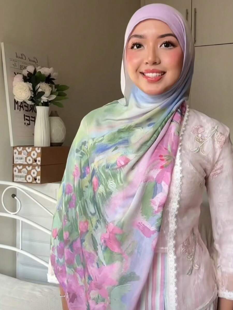 1 chiếc khăn trùm đầu Hijab thời trang nữ phong cách Bohemian in họa tiết màu nước, mềm mại và thân thiện với da, phù hợp cho hoạt động ngoài trời và sử dụng hàng ngày, có thể phối cùng trang phục có mạng che mặt, thoáng khí cho mọi mùa.