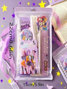 1 Set KPOP Witch Hunting Girl Group Stationery Gift Set: Spiral Notebook, Ruler Notebook, Badge, Ballpoint Pen, Suitable For Birthday, Party Gifts, School, Office Supplies, Back To School