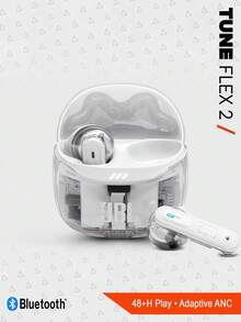 JBL Tune Flex 2 True Wireless Semi-In-Ear Earbuds With Active Noise Cancelling, Supports Spatial Audio, HD Voice Calls, Bluetooth 5.3, Up To 48-Hour Battery Life, Lightweight & Comfortable For All-Day Wear, Super Sound Quality - White - View 2