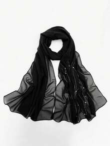 1条珍珠雪纺水钻珍珠围巾，清新女士头巾 - 彩色 - 查看 4