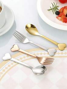 1 pièce/2 pièces Set de fourchette et cuillère en acier inoxydable en forme de cœur, set de couverts pour couple avec boîte cadeau, cadeau de la Saint-Valentin - Multicolore - Voir 6