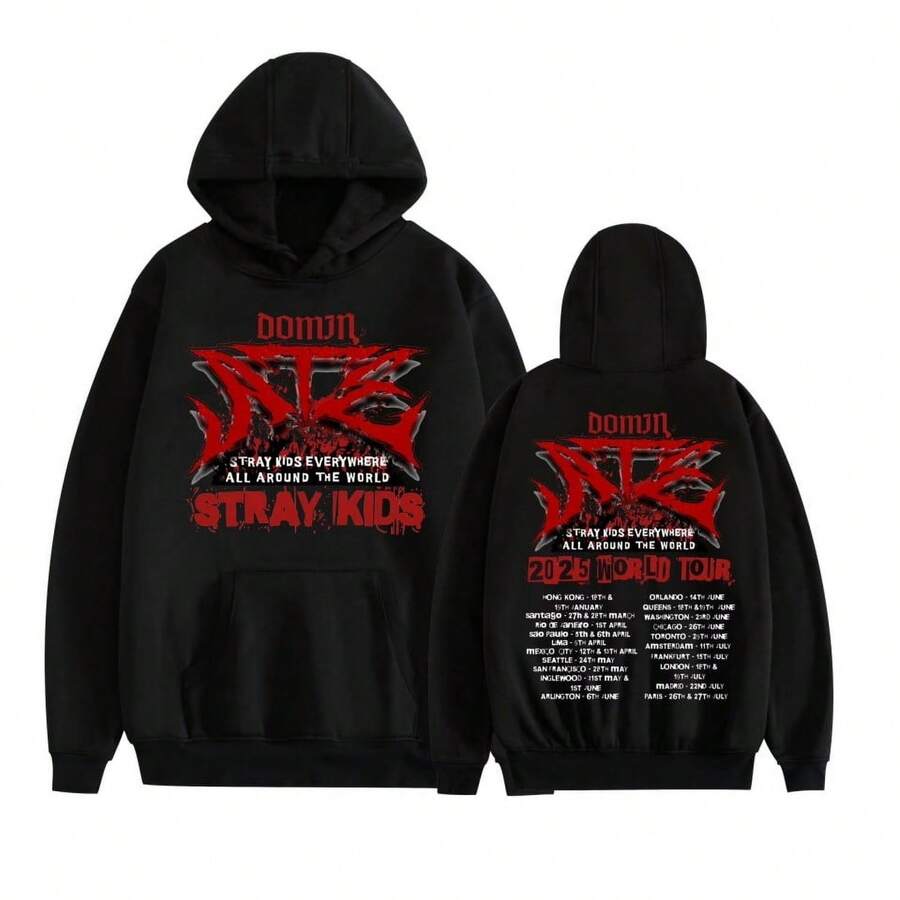 Leveorch StrayS KidsS Tour Merch Hoodies New Logo Kpop Felix HyunjinS Fashion Cool Hoodie Men Women Sweatshirts Cosplay Long Sleeve - 黑色 - 查看 1