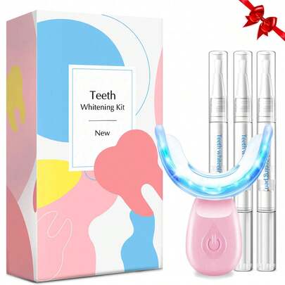 Teeth Whitening Kit Black, 16x LED Blue Teeth Whitening Light For Dental Care, Incl. 1 Oral Tray And 3 X 3 Ml Gel Pens