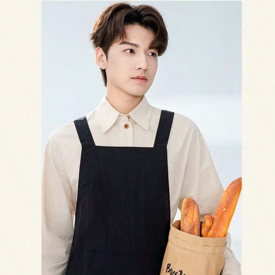 1件防水防油围裙，带大口袋，涤纶防污厨房围裙，配有可调节交叉背带，防水防溅，适用于烹饪、家庭、餐厅、手工、花园、烧烤、学校、咖啡馆，男女通用，节日礼物（黑色） - 黑色 - 查看 1