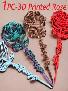 1pc 3D Printed "I Love You" Rose Sculpture Decor, 12cm Elegant Romantic Home Decoration, Suitable For Valentine's Day, Parties And Gifts. Perfect Accent For Dining Table, Living Room, Bedroom, Cafe And Party Ambiance, Romantic Decor, Valentine's Day Gift, Home Decor - Multicolor - View 1