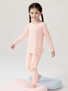 Balabala Girls' Warm Underwear Set, Soft Cotton Comfortable Base Layer Pajama Set, Spring/Autumn - Pink - View 4