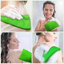 2 Pcs Korean Exfoliating Washcloth And Mitts Set Long Exfoliating Back Italy Towel Scrub Mitt Wash Cloth Scrubber For Women Men Shower Dead Skin Removing Dry Skin Green - Green - View 6