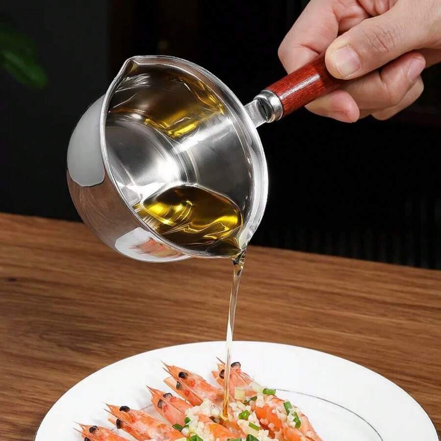 1pc Stainless Steel Mini Oil Pot, Household Milk Pot, Kitchen Oil Drizzling Tool, Oil Heating Pot - Silver - View 1