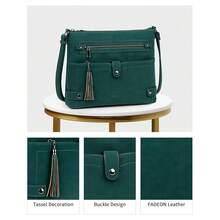 Large Crossbody Purses For Women Crossbody Bag, Designer Leather Cross Body Purses Multi Pocket Shoulder Bag - 深綠色麂皮風格 - 查看 6