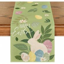 Green Rabbit, Egg, Leaf Flower Easter Table Runner, Seasonal Spring Kitchen Dining Table Decor For Home Party - Green - View 11