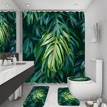 1pc/4pcs Southeast Asian Tropical Rainforest Green Plant Pattern Bathroom Set, Includes Shower Curtain, 4-Piece Set, Waterproof Shower Curtain, Anti-Slip Bath Mat