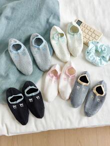 5双装女士可爱蝴蝶结简约船袜，隐形袜，圣诞礼物，四季皆宜，秋冬季 - 彩色 - 查看 11