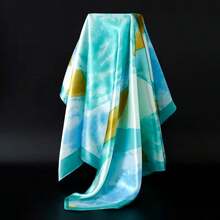 Women's Scarf 90x90 Watercolor | Satin Finish | Elegant And Versatile Print - 綠色 - 查看 6
