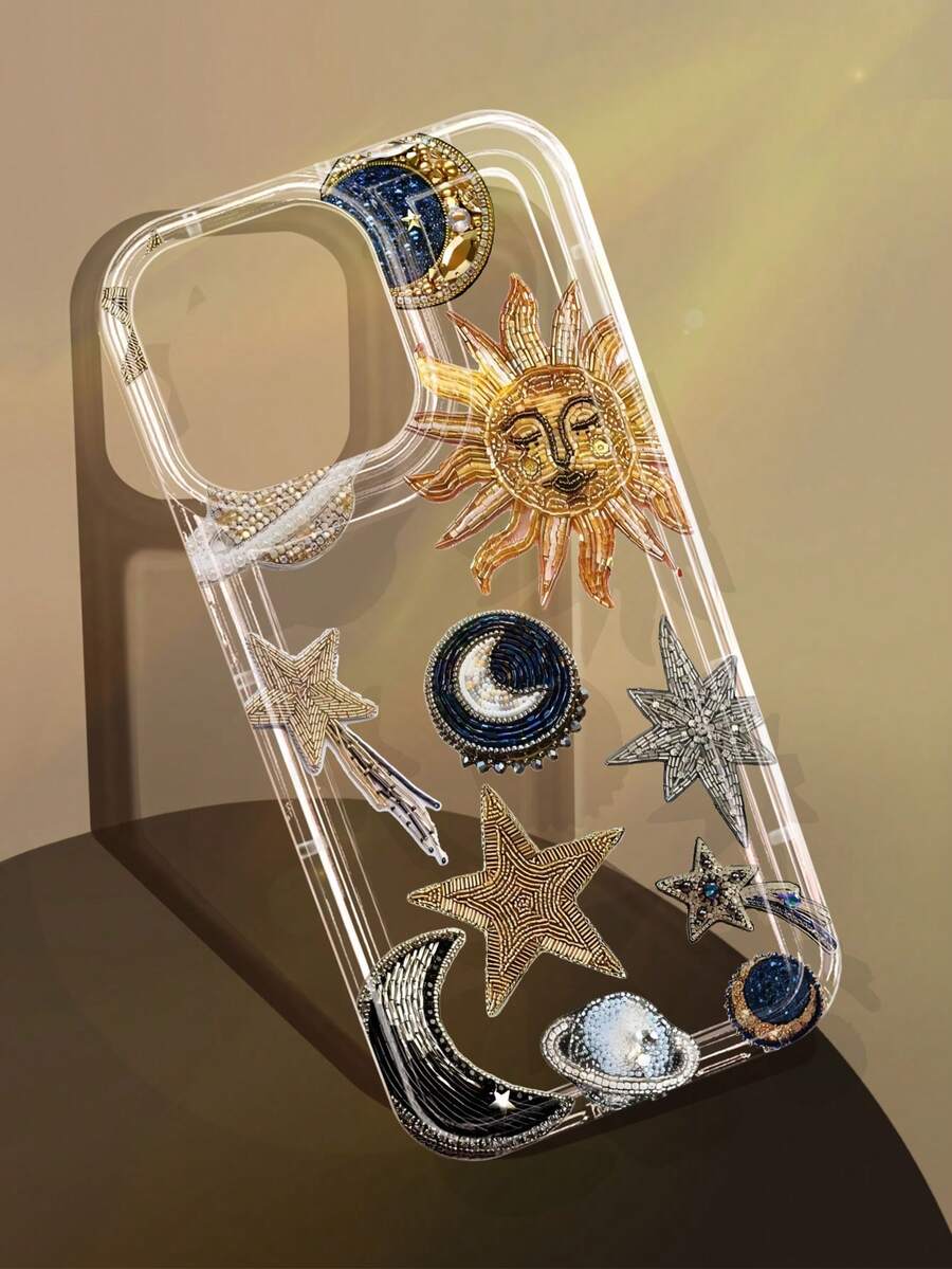 Shockproof Star Element Fashion Phone Case 1pc Retro Starry Sky, Moon & Universe Pattern Anti-Slip Transparent Airbag Soft Phone Case Compatible With Iphone 11/12/13/14/15/16/17 Pro Max Spring Gift, International Version, Not The Domestic Version Birthday Gift - Multicolor - View 1