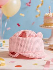 1个卡通熊宝宝防摔帽，可调节婴儿幼儿防撞保护头盔，3D网眼透气夏季宝宝安全帽，防摔帽，爬行保护帽，咖啡色/粉色 - 粉色 - 查看 5