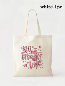 1/2个可爱爱心帆布手提袋，单面印花，可重复使用购物袋，大容量，帆布材质，爱心礼物，情人节礼物，浪漫情人节礼物，休闲风格 - 彩色 - 查看 27