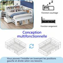 Children's Bed, 135 X 190 Cm, Single Bed, Multifunctional Children's Bed With Drawers And Shelves, Large Storage Space, Slatted Base, Mattress Not Included, White Colour. - White Plywood - View 8