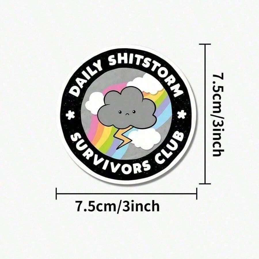 1pcs Daily Shitstorm Survivor Sticker | Fun And Quirky Vinyl Decal For Planners, Journals, And Laptops | Cute And Mindful Design For Meditation, Wellness Enthusiasts, And Book Lovers | , Artsy, Positive Affirmation Sticker,Halloween/Christmas/Trick Or Treat - 彩色 - 查看 1
