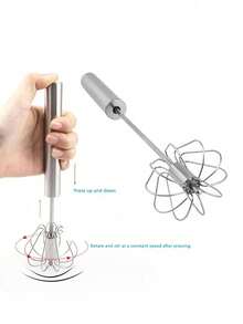 1pc Semi-Automatic Egg Beater, Stainless Steel Manual Press Egg Mixer, Egg Whisk, Egg Blender, Kitchen Tool, Kitchen Accessory, Household Kitchen Supplies - Multicolor - View 7