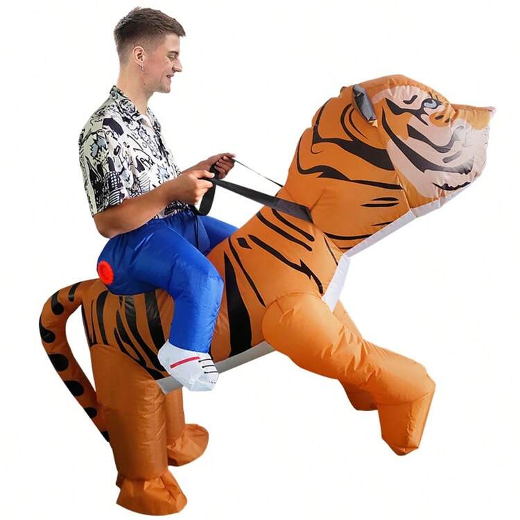 1pc Inflatable Tiger Costume, Unisex - Full Body Heart-Themed Fancy Dress, Suitable For Halloween, Carnival, Christmas And Various Events/Parties - Riding a Tiger - View 4